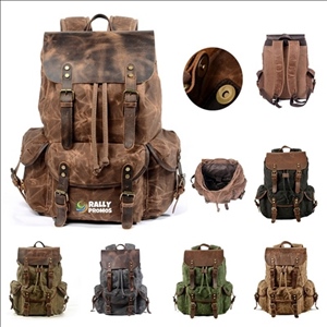 Leather Backpack for Men Waxed Canvas Shoulder Rucksack